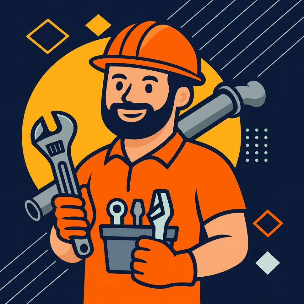 Handyman holding a toolbox and drill